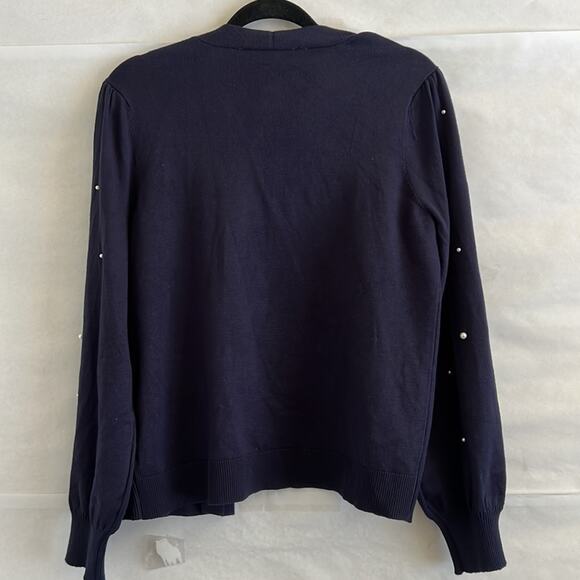 Chloe and Jasmine Pearl Cardigan Women’s Size M Navy Blue Sleeve Open Front READ - Picture 2 of 10
